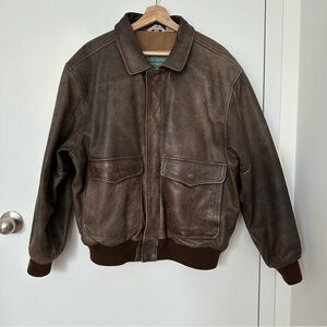 Vintage Aeropostale Distressed Brown Leather Aviator Bomber Jacket